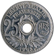 25 Centimes pattern, small modul, France, 1913 reverse image