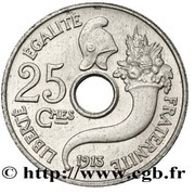 25 Centimes pattren of Peter, small modul, France, 1913 reverse image
