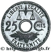 25 Centimes 2ème essai de Becker, petit module, France, 1914 reverse image