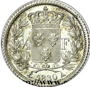 ½ Franc - Charles X pattern of Michaux, milled edge, France, 1830 reverse image