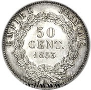 50 Centimes - Napoléon III big head, France, 1853 reverse image