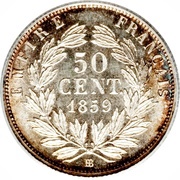 50 Centimes - Napoleon III, France, 1853-1863 reverse image