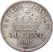 50 Centimes - Napoleon III, France, 1864-1869 reverse image
