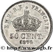 50 Centimes Pretender Silver Proof Essai, France, 1874 reverse image