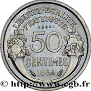 50 Centimes Morlon pattern, nickel, France, 1939 reverse image