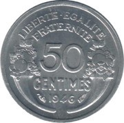 50 Centimes light type, France, 1941-1947 reverse image