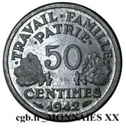 Essai - piéfort aluminium de 50 centimes Francisque, France, 1942 reverse image