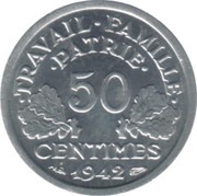 50 Centimes Vichy French State; heavy type reverse image