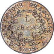 1 Franc - Napoleon I, France, 1802-1803 reverse image