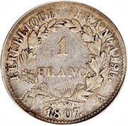 1 Franc - Napoleon I, France, 1807-1808 reverse image