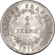 1 Franc - Napoleon I, France, 1809-1814 reverse image