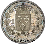 1 Franc - Charles X four leaf on the reverse, France, 1827-1830 reverse image