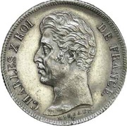1 Franc - Charles X Fluted edge, four-leaf reverse die obverse image