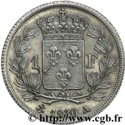 1 Franc - Charles X Fluted edge, four-leaf reverse die, France, 1830 reverse image