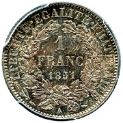 1 Franc, France, 1849-1851 reverse image