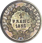 1 Franc - Louis-Napoléon Bonaparte, France, 1852 reverse image
