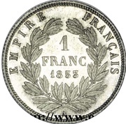1 Franc - Napoléon III large head, France, 1853 reverse image