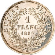 1 Franc - Napoleon III, France, 1853-1863 reverse image