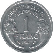1 Franc aluminium, light type, France, 1941-1959 reverse image