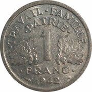 1 Franc Vichy French State - heavy type, France, 1942-1943 reverse image