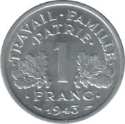 1 Franc Vichy French State - light type reverse image