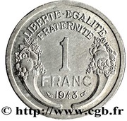 1 Franc - Graziani - Zinc, France, 1943 reverse image