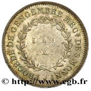 2 Francs pattern by Jaley d'après le procédé de Gengembre au module de la,, France, 1801 reverse image