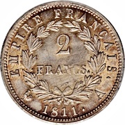 2 Francs - Napoleon I, France, 1809-1814 reverse image