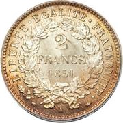 2 Francs, France, 1849-1851 reverse image