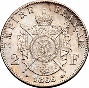 2 Francs - Napoleon III, France, 1866-1870 reverse image