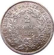 2 Francs, France, 1870-1895 reverse image