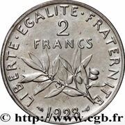 2 francs Semeuse; Silver Piefort, France, 1928 reverse image