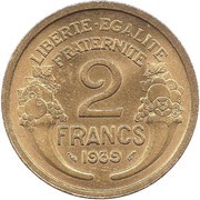 2 Francs, France, 1931-1941 reverse image