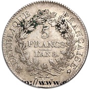5 Francs Union et Force, UNION untight, with inner acorns and outer acorn obverse image