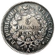 5 Francs Union et force, UNION tight, with inner acorns and outer acorn obverse image