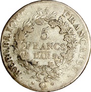 5 Francs Union et Force, UNION tight, with outer acorn only obverse image