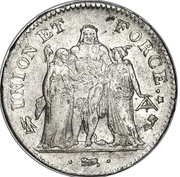 5 Francs Union et Force, UNION untight, with outer acorn only, France, 1796-1799 reverse image