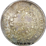 5 Francs Union et Force, UNION tight, with inner acorn above, outer acorn, small leaf obverse image