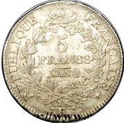 5 Francs Union et Force, UNION untight, with inner acorn below and outer acorn obverse image