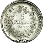 5 Francs Union et Force, UNION tight, with inner acorn below and outer acorn obverse image