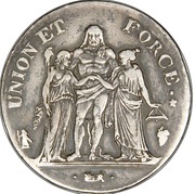 5 Francs Union et Force, UNION tight, with outer acorn only, small leaf, France, 1798 reverse image