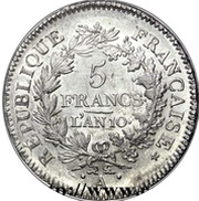 5 Francs Union et Force, UNION tight, with inner acorns only obverse image