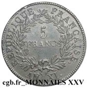 5 Francs pattern by Brenet du 1er type at modul of ..., France, 1802 reverse image