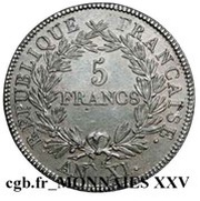 5 Francs pattern by Brenet au type adopté par le jury, France, 1802 reverse image