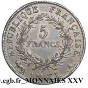 5 Francs pattern by Galle, effigie plus grosse au module de la,, France, 1802 reverse image