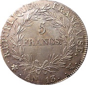 5 Francs - Napoleon I, France, 1803-1805 reverse image