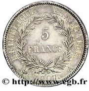 5 Francs - Napoleon I nude head, transitional type, France, 1807 reverse image