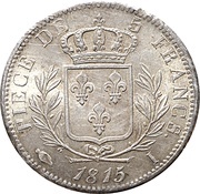 5 Francs - Louis XVIII dressed bust, France, 1814-1815 reverse image