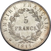 5 Francs - Napoleon I Hundred Days, France, 1815 reverse image
