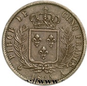 5 Francs - Louis XVIII pattern of Andrieu, France, 1815 reverse image